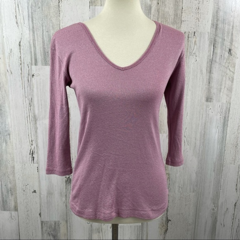 Michael Stars Women's Lilac Purple Pink Classic Knit V Neck Stretchy Blouse OS